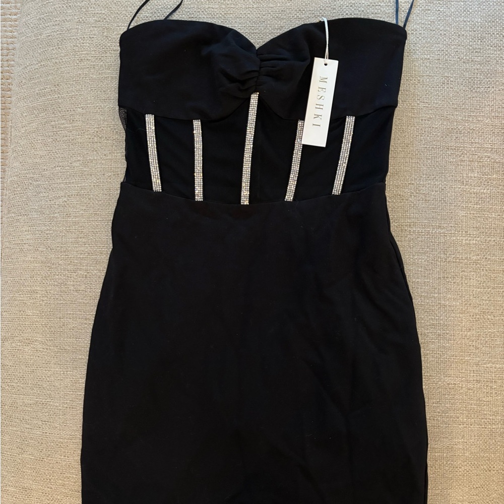Meshki Black Strapless Dress with Silver Accents